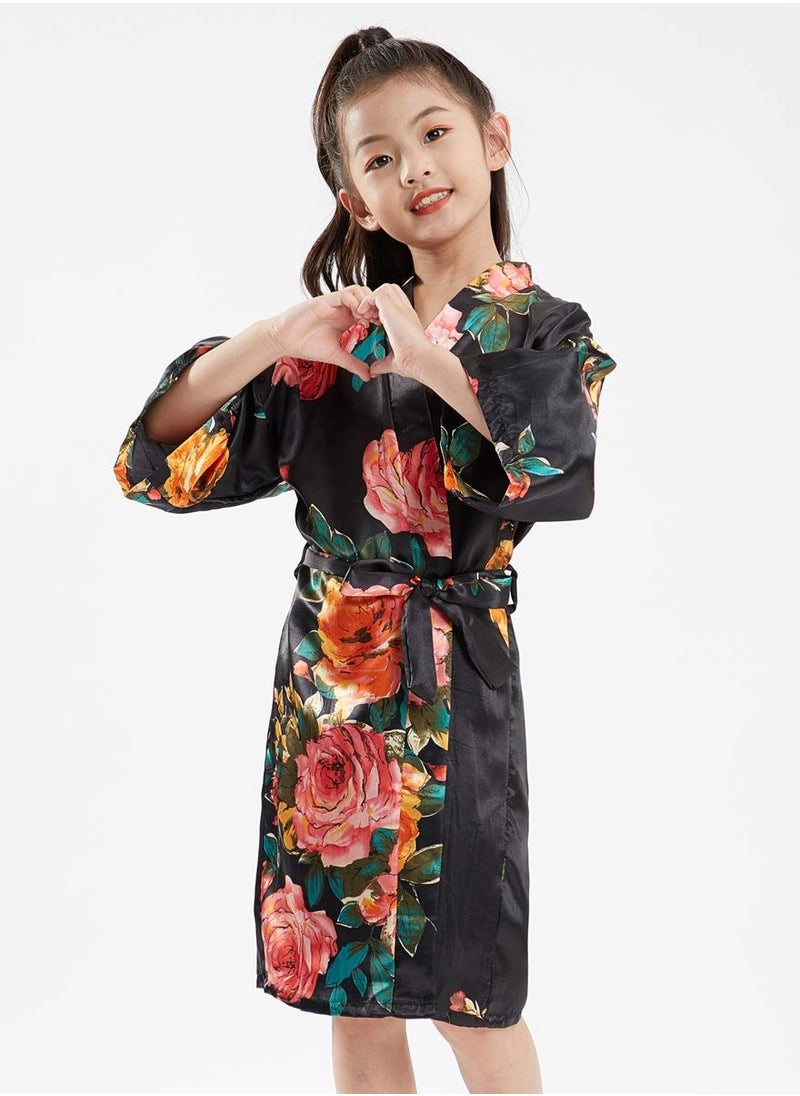 Al Aoyama Floral Silk Kimono Robe Wedding Bridesmaid Robes Dressing Gown Nightgown for Girls  - Image 2