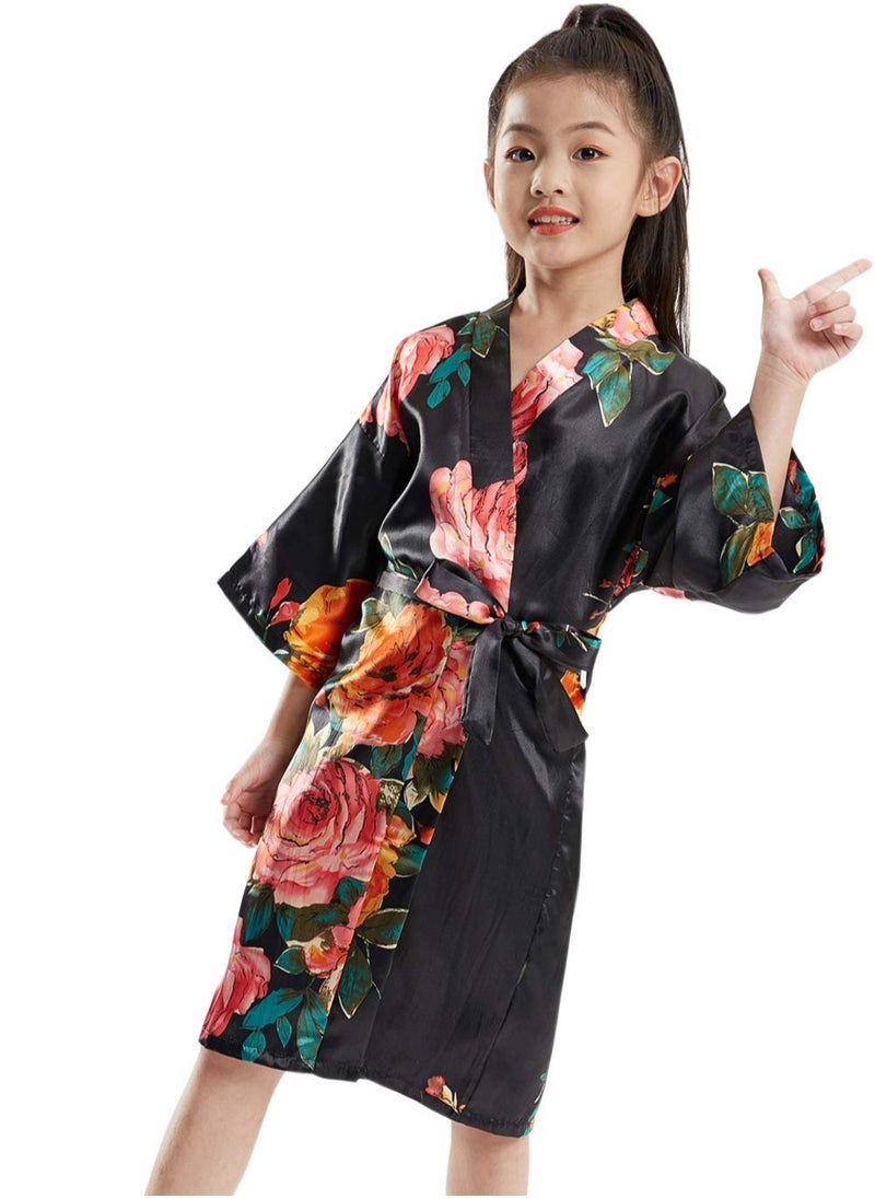 Al Aoyama Floral Silk Kimono Robe Wedding Bridesmaid Robes Dressing Gown Nightgown for Girls  - Image 1