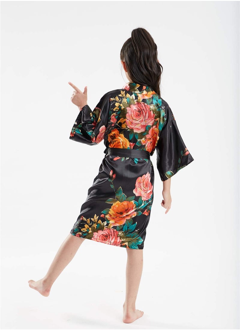 Al Aoyama Floral Silk Kimono Robe Wedding Bridesmaid Robes Dressing Gown Nightgown for Girls  - Image 3