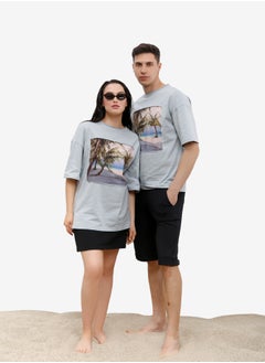 Artograph Unisex oversize premium cotton grey T-shirt with artist unique painting Beach  - Image 5
