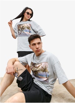 Artograph Unisex oversize premium cotton grey T-shirt with artist unique painting Beach  - Image 4
