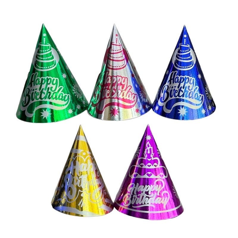 TRIACE Party Hats Pack of 20. 5 Different Colour with metallic effect. PRE ASSEMBLED. Perfect for Birthday Parties. - Image 1