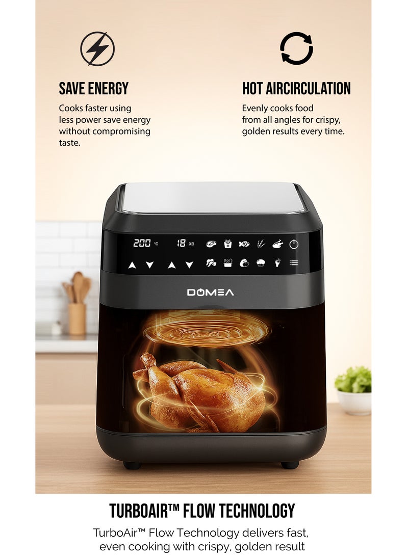 DOMEA Air Fryer 6.3 Liter Capacity, 1700 W, Digital Touch Control, Adjustable Temperature (80-200°C) & 60 Minutes Timer, 10 Presets, Non Stick For Oil Free Cooking, Family-Sized Capacity, Black - Image 4