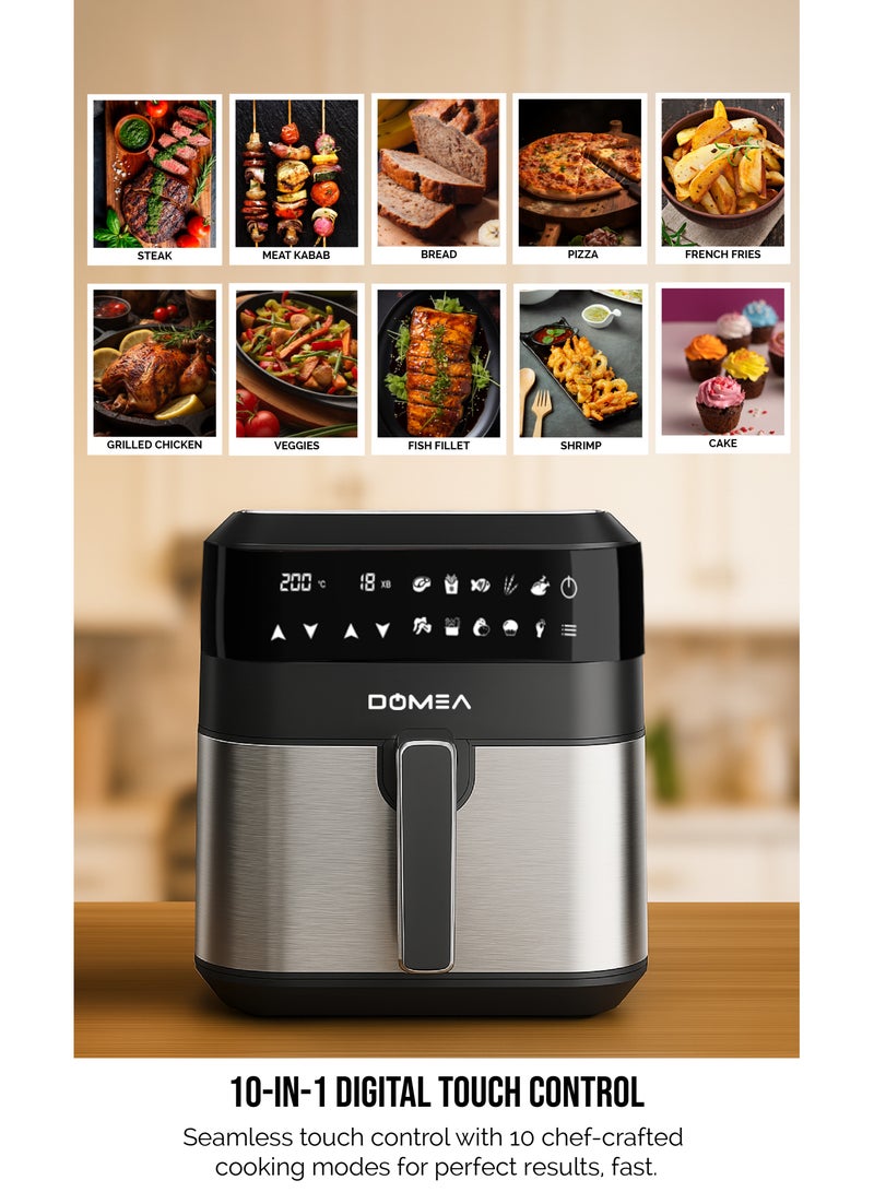DOMEA Air Fryer 6.3 Liter Capacity, 1700 W, Digital Touch Control, Adjustable Temperature (80-200°C) & 60 Minutes Timer, 10 Presets, Non Stick For Oil Free Cooking, Family-Sized Capacity, Black - Image 5