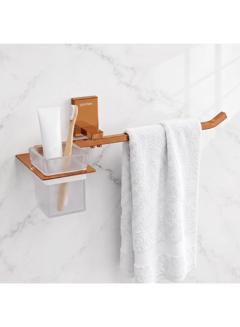 Plantex 304 Grade Stainless Steel Towel Ring with Tumbler Holder/Wash Basin Towel Hanger/Toothbrush HolderBathroom Accessories (Crystal - PVD Rose Gold) - Image 1