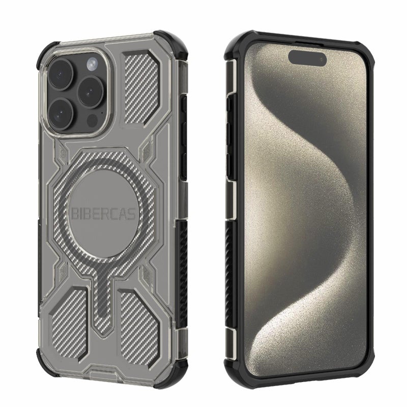 BIBERCAS For Iphone 15 Pro Max Transparent Color Series Magsafe Air Bag Shockproof Phone Case(Black) - Image 1