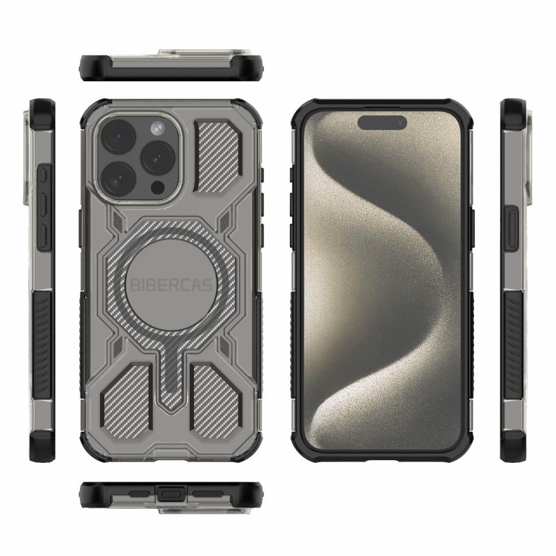 BIBERCAS For Iphone 15 Pro Max Transparent Color Series Magsafe Air Bag Shockproof Phone Case(Black) - Image 2
