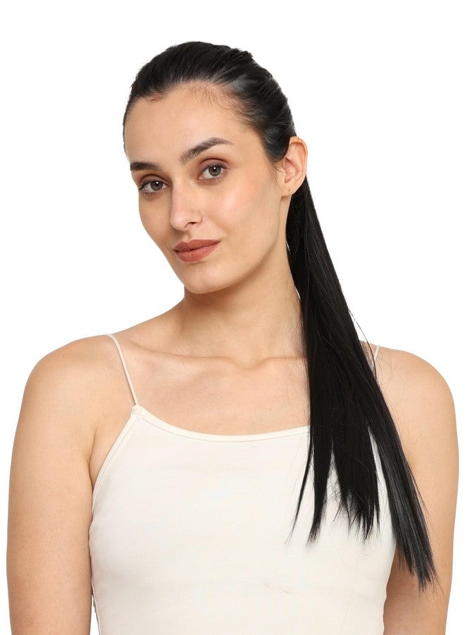 BeatStock Wrap Around Ponytail Hair Extension, Clip-In Full Length 24 inch Synthetic Hair in Black Color - Image 3