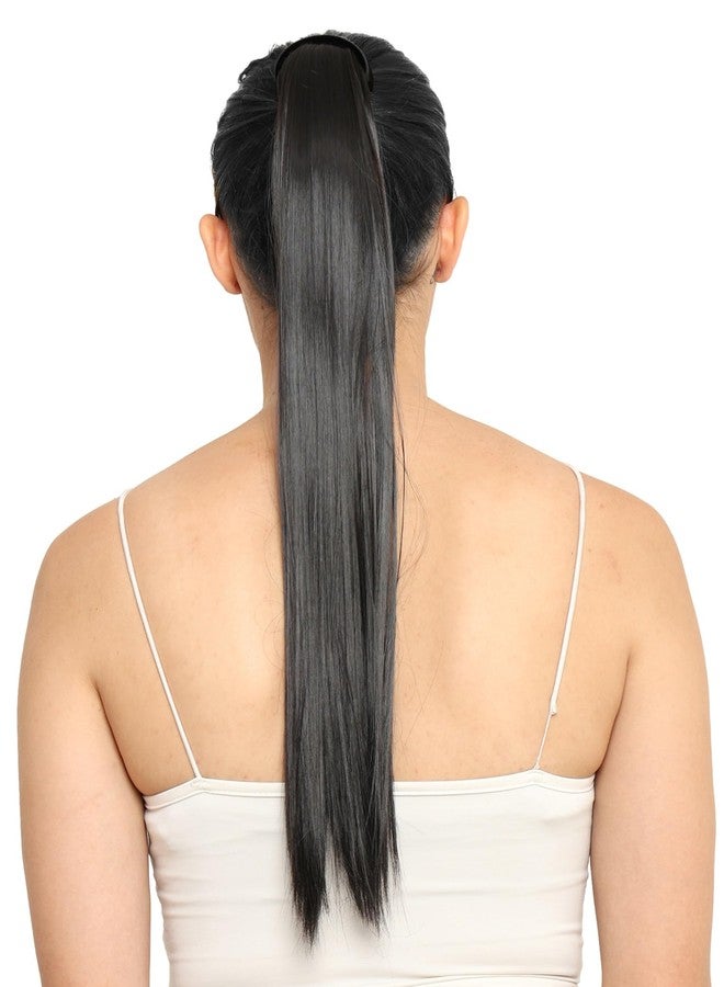 BeatStock Wrap Around Ponytail Hair Extension, Clip-In Full Length 24 inch Synthetic Hair in Black Color - Image 2