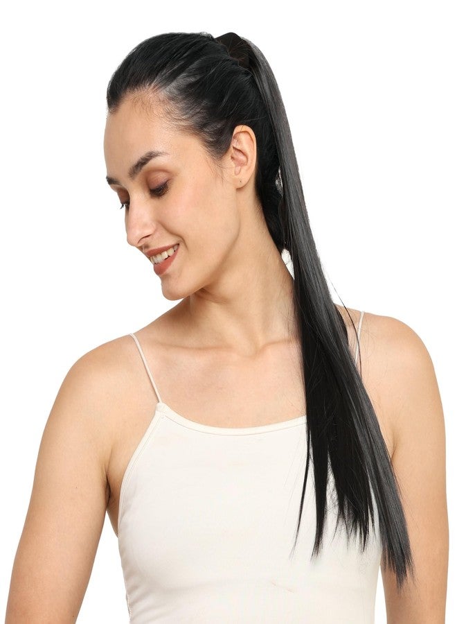 BeatStock Wrap Around Ponytail Hair Extension, Clip-In Full Length 24 inch Synthetic Hair in Black Color - Image 4