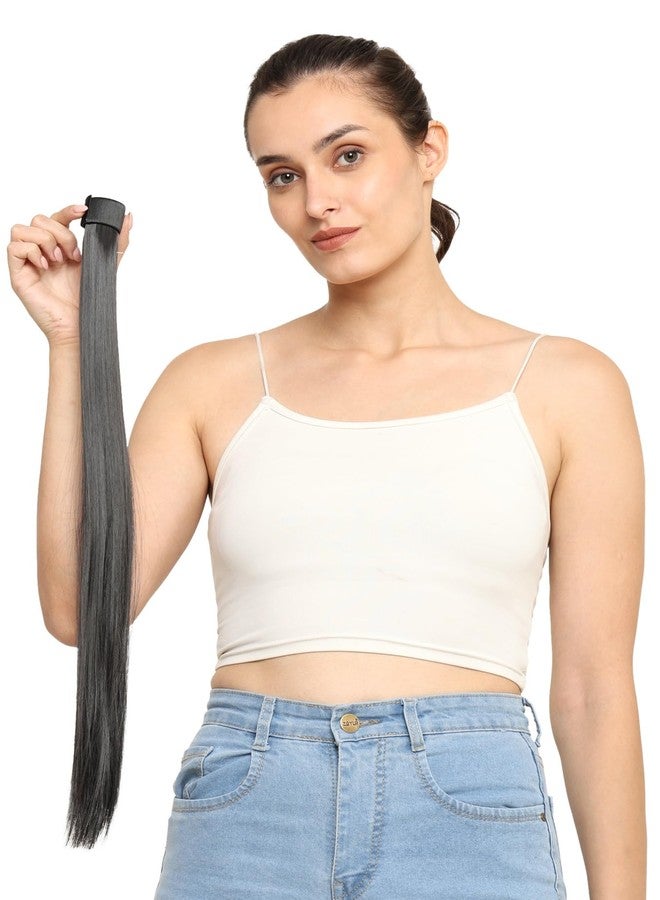 BeatStock Wrap Around Ponytail Hair Extension, Clip-In Full Length 24 inch Synthetic Hair in Black Color - Image 5