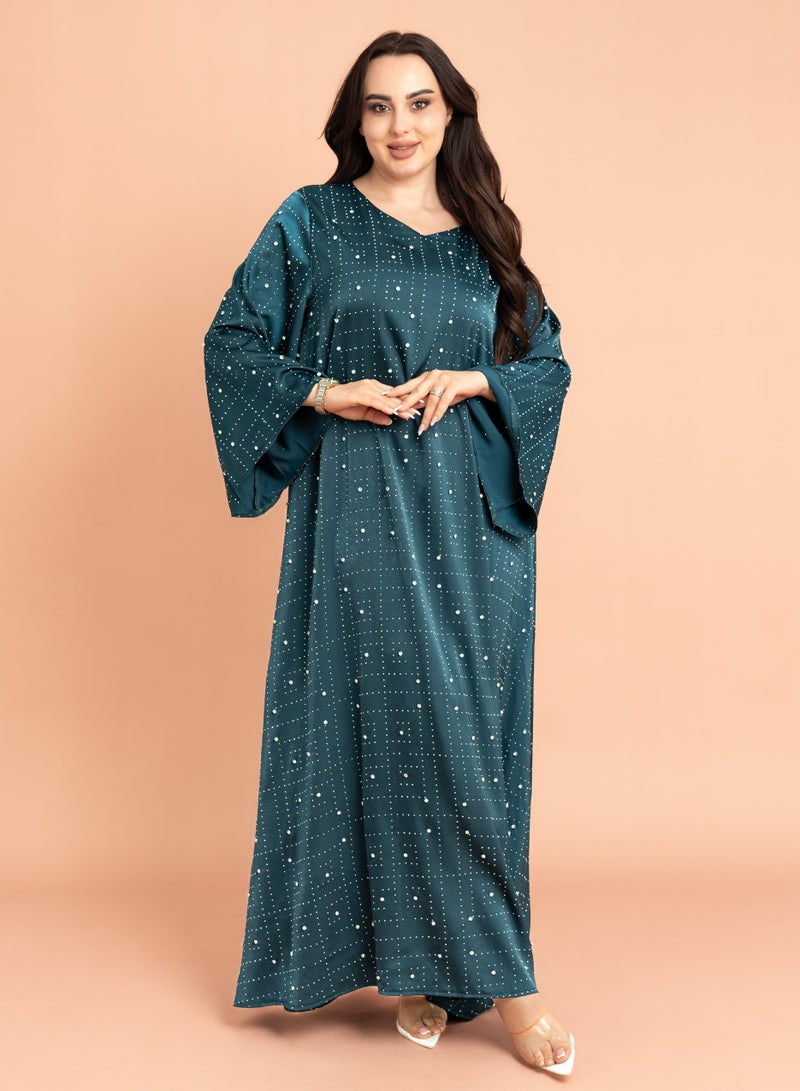 اكسا جلابية فخمة تطريز كرستال ازرق - Image 1