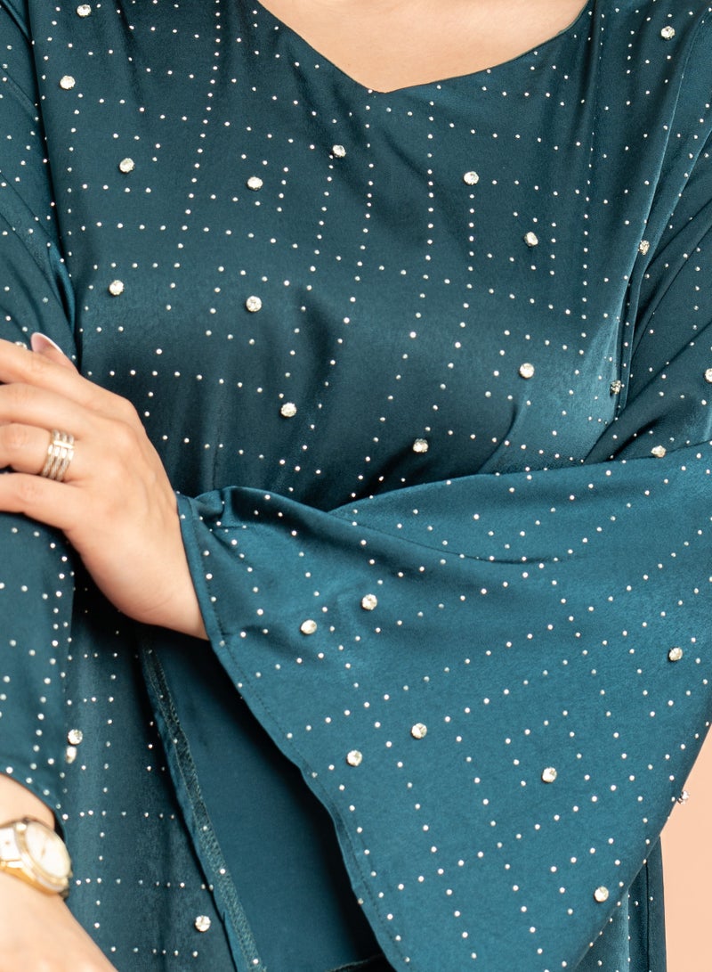 اكسا جلابية فخمة تطريز كرستال ازرق - Image 2