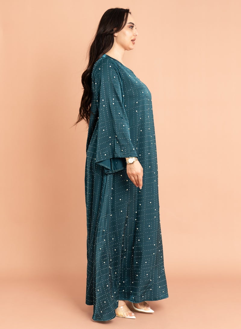 اكسا جلابية فخمة تطريز كرستال ازرق - Image 3