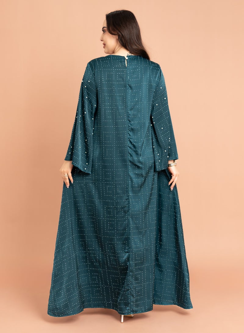 اكسا جلابية فخمة تطريز كرستال ازرق - Image 4