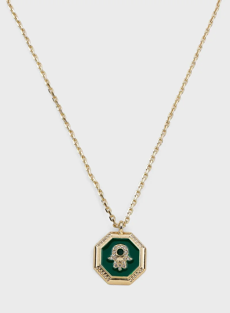Khizana Hamsa Rhinestone  Enamel Pendant Necklace