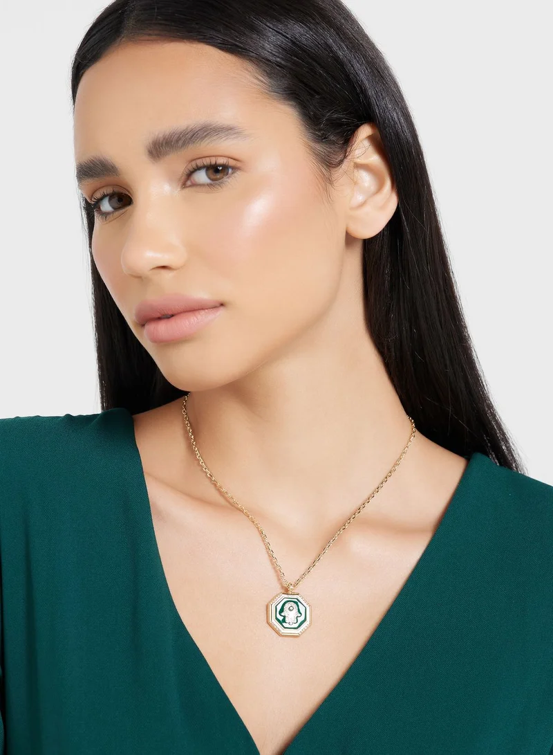 Khizana Hamsa Rhinestone  Enamel Pendant Necklace