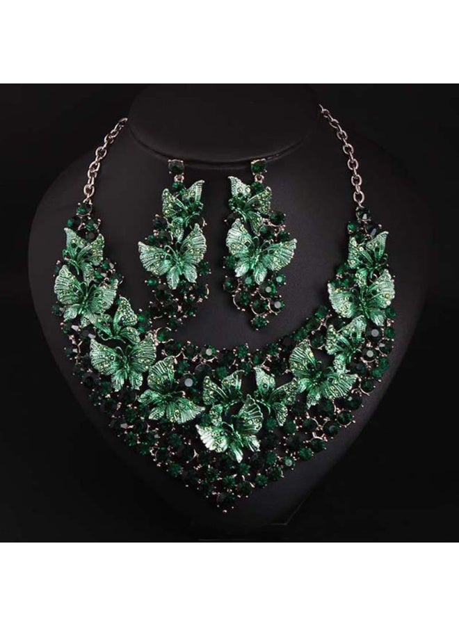 NIBEMINENT Colorful Butterfly Diamond-Studded Necklace and Earring Set