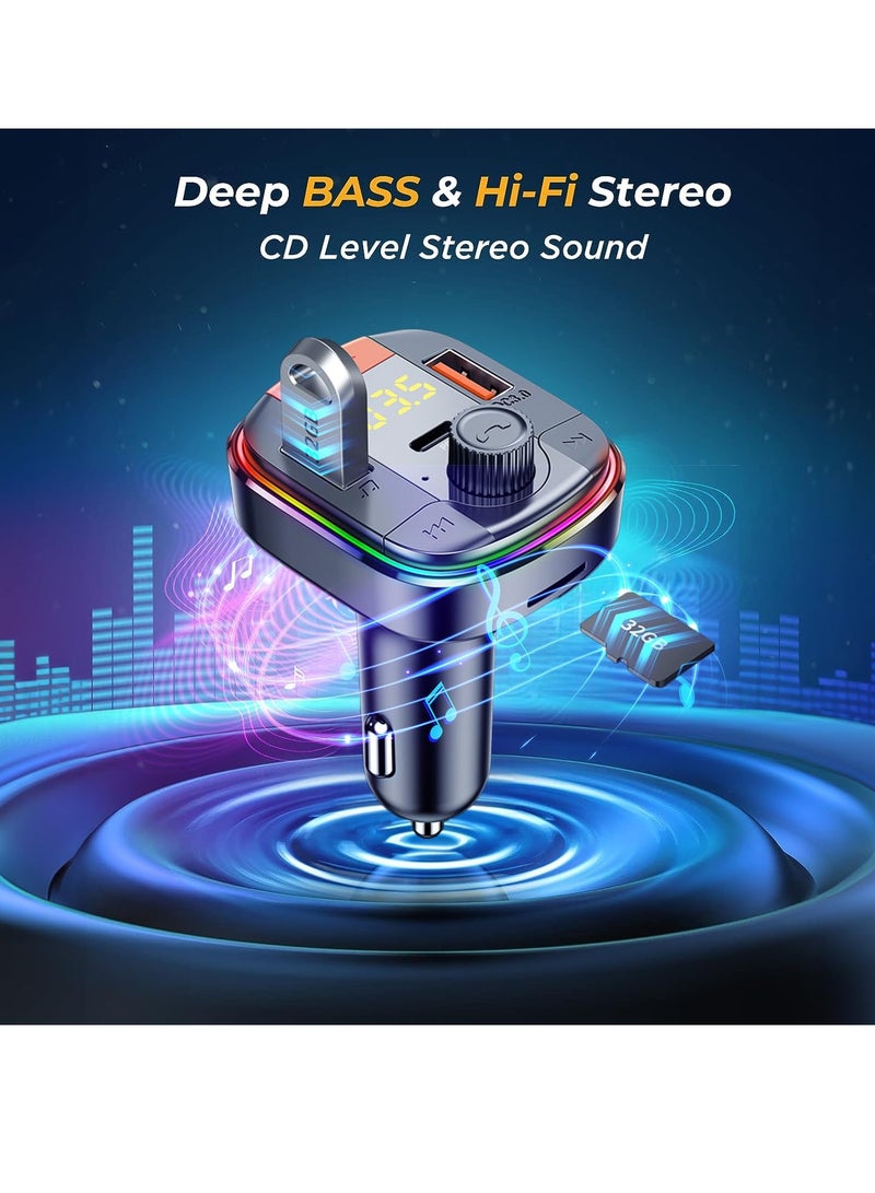 Excefore Bluetooth Adapter for Car, HiFi Bluetooth 5.3 FM Transmitter, Wireless Radio Music Adapter, Light Switch, HiFi Bass Sound, Fast Charging, LED Display Hands-Free Calling Support USB Drive - Image 4