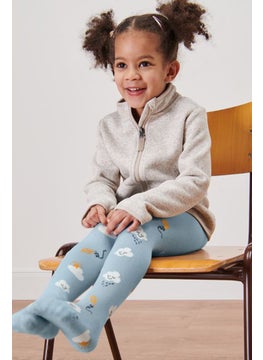 Tchibo Kids Girl 2 Pieces Solid And Printed Tights, Light Blue  - Image 1