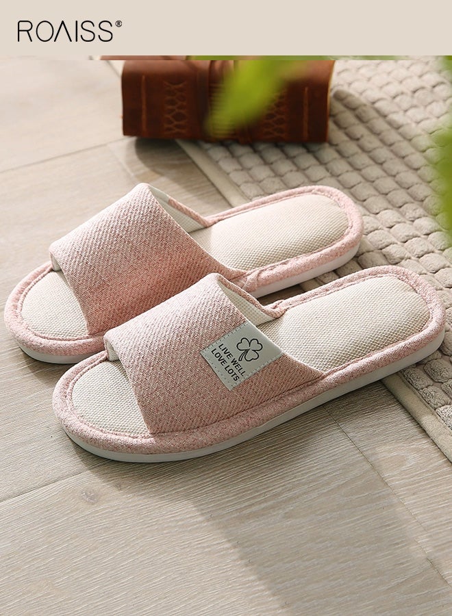 roaiss Home Slippers, Linen Anti-Slip Sweat-Absorbing Slippers, Unisex Couple's Indoor Shoes, All-Season Soft-Soled Slippers for Hardwood Floors, Pink - Image 1