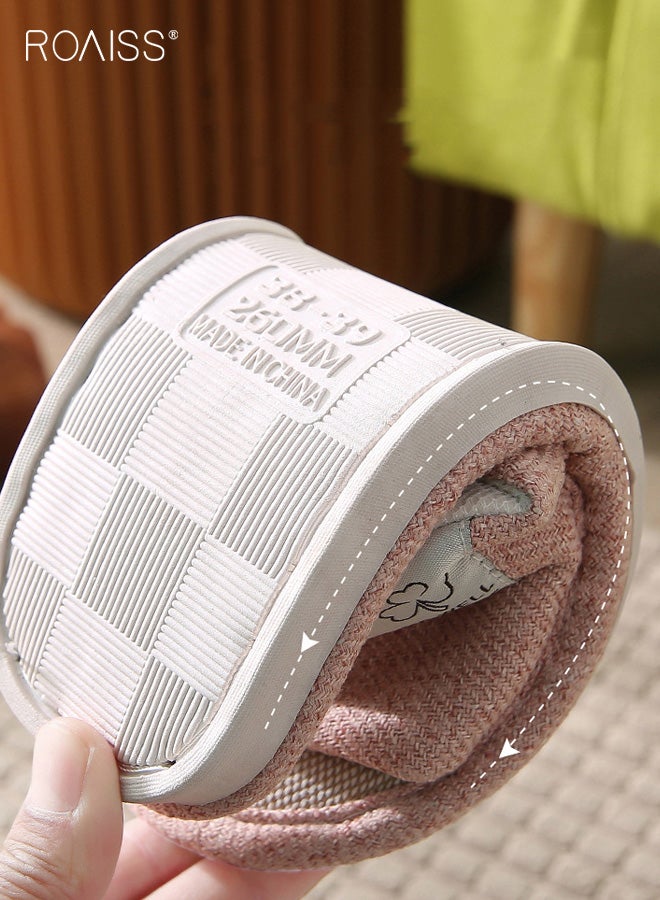 roaiss Home Slippers, Linen Anti-Slip Sweat-Absorbing Slippers, Unisex Couple's Indoor Shoes, All-Season Soft-Soled Slippers for Hardwood Floors, Pink - Image 3