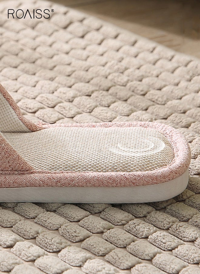 roaiss Home Slippers, Linen Anti-Slip Sweat-Absorbing Slippers, Unisex Couple's Indoor Shoes, All-Season Soft-Soled Slippers for Hardwood Floors, Pink - Image 4
