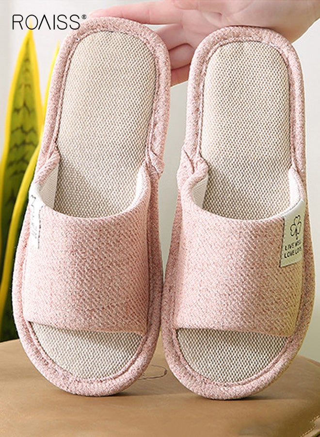 roaiss Home Slippers, Linen Anti-Slip Sweat-Absorbing Slippers, Unisex Couple's Indoor Shoes, All-Season Soft-Soled Slippers for Hardwood Floors, Pink - Image 2