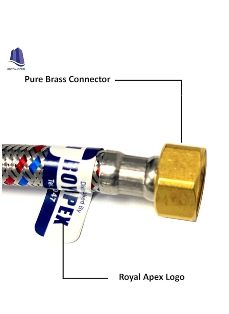 Royal Apex 2 Pcs Stainless Steel Flexible Hose Pipe | SS Mesh Braided with 1/2 to 1/2 Inch Brass Female Threaded Nut | Water Heater Hose 120,90,60,45,30cm (60cm (1/2" to 1/2"))  - Image 4