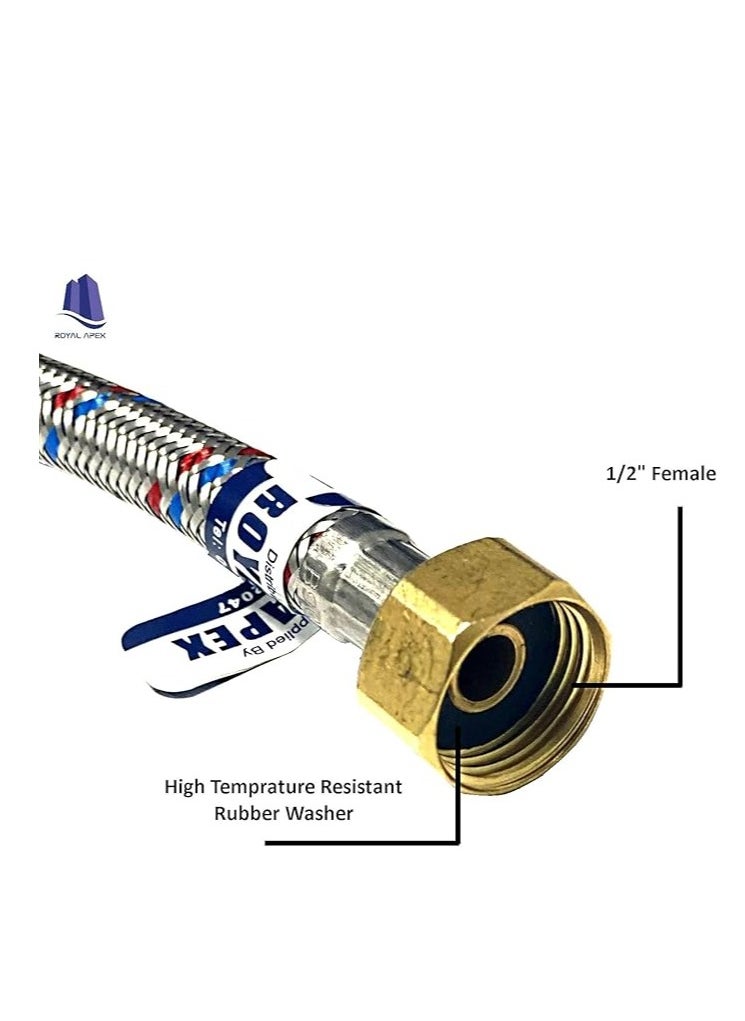 Royal Apex 2 Pcs Stainless Steel Flexible Hose Pipe | SS Mesh Braided with 1/2 to 1/2 Inch Brass Female Threaded Nut | Water Heater Hose 120,90,60,45,30cm (60cm (1/2" to 1/2"))  - Image 5