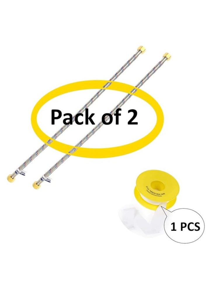 Royal Apex 2 Pcs Stainless Steel Flexible Hose Pipe | SS Mesh Braided with 1/2 to 1/2 Inch Brass Female Threaded Nut | Water Heater Hose 120,90,60,45,30cm (60cm (1/2" to 1/2"))  - Image 2