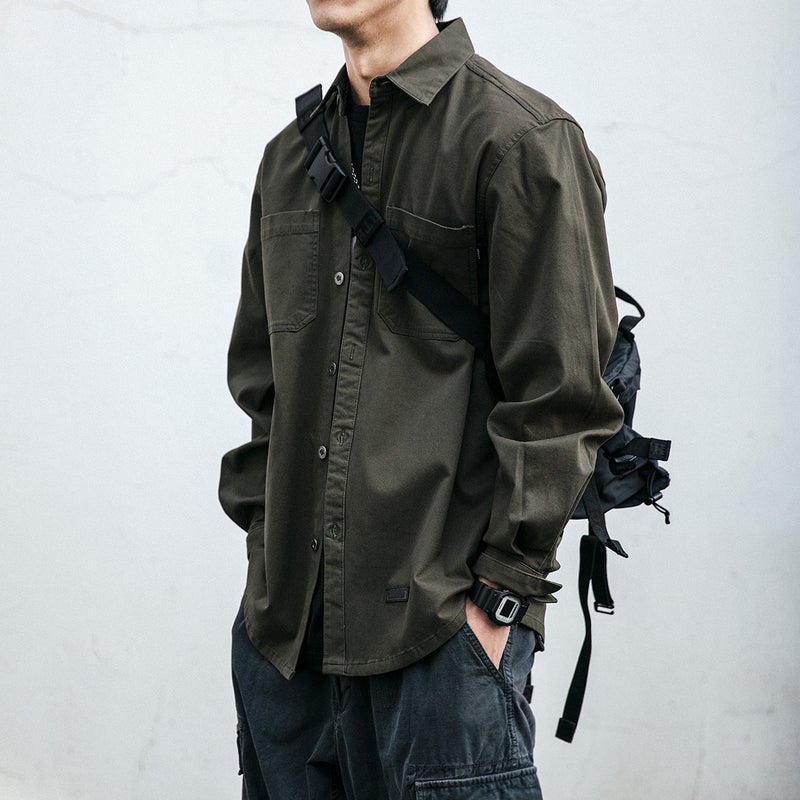 Retro Workwear Long Sleeve Shirt with Pockets Casual Loose Fit Men's Outerwear - Image 3