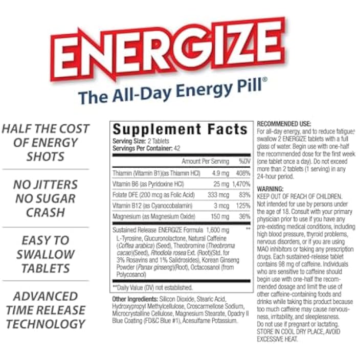 iSatori Energize Time Release Caffeine Pills - No Jitters or Crash Fast Acting All Day Energy Pills for Men and Women - Boost Nutrition and Endurance with Nootropic Supplements - (84 Caffeine Tablets) - Image 2