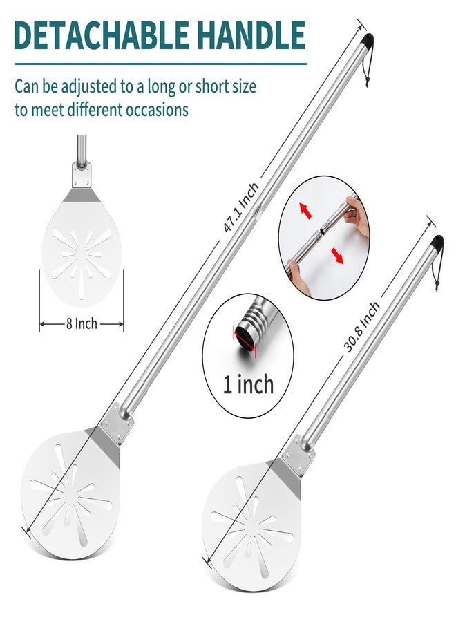 HaSteeL Stainless Steel Pizza Turning Peel 8-Inch, HaSteeL Round Pizza Turner Paddle, Perfortaed Pizza Spinner Spatula with Long Detachable Handle, Dishwasher & Oven Safe - Image 2