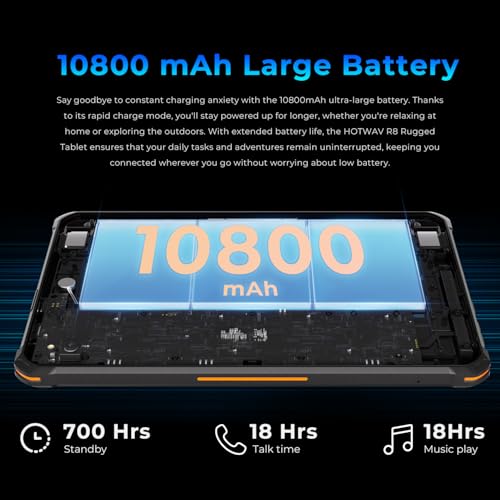 HOTWAV R8 Rugged Tablet 2024 Android 14, 10.1 inch HD+ Waterproof Tablet, 12GB+128GB/1TB TF 10800mAh, 13MP+5MP Camera Outdoor Tablets, Unisoc T606/Octa-Core/4G Dual SIM/5G WiFi/IP68&IP69K/Face ID/OTG - Image 3