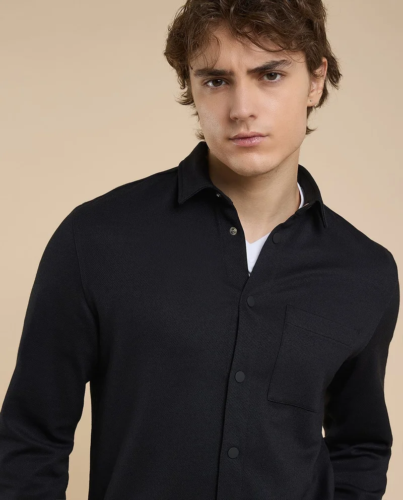 أر أند بي Solid Shirt with Classic Collar and Long Sleeves