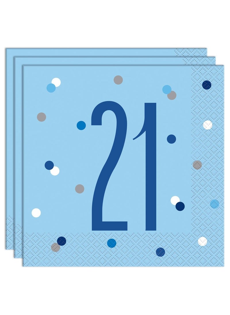 Unique 21-Years Birthday Napkins Blue Paper 33cm 16-Pack
