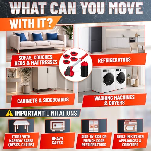 LAGARTO Furniture Movers with Wheels 660 lb Heavy Duty Furniture Lifter with 4 Sliders Lever Move Sofas Beds Bookcases Desks Refrigerators Dressers Cabinets Solo on Hardwood Tile Laminate Floors - Image 3
