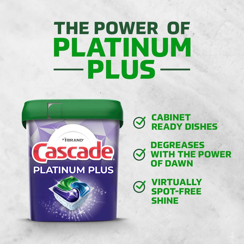 Cascade Platinum Plus Dishwasher Pods, Dishwasher Detergent, Dishwasher Soap, Dish Tabs, Dishwashing Tablets, Dish Detergent, Lemon, Actionpacs, 62 Count - Image 2
