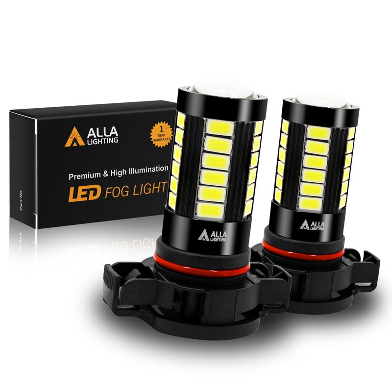 Alla Lighting Super Bright PSX24W 2504 LED Fog Light Bulbs, 6000K Xenon White 2800Lms 12276 Auto 12V Fog Lamps Replacement 5730 33-SMD LEDs - Image 1