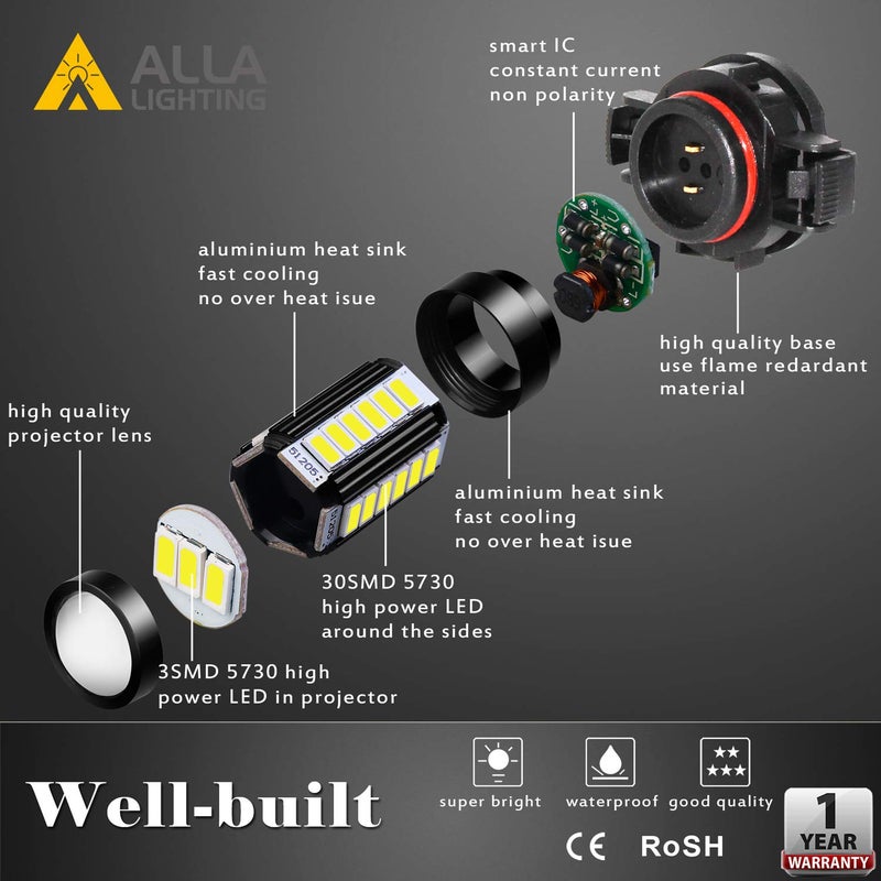 Alla Lighting Super Bright PSX24W 2504 LED Fog Light Bulbs, 6000K Xenon White 2800Lms 12276 Auto 12V Fog Lamps Replacement 5730 33-SMD LEDs - Image 5