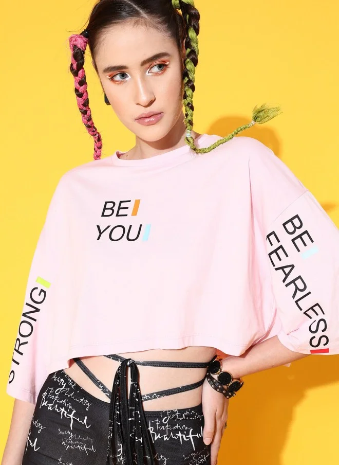 STREET 9 Pink Printed Boxy T-Shirt for Women