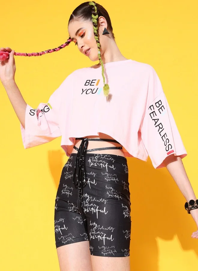 STREET 9 Pink Printed Boxy T-Shirt for Women