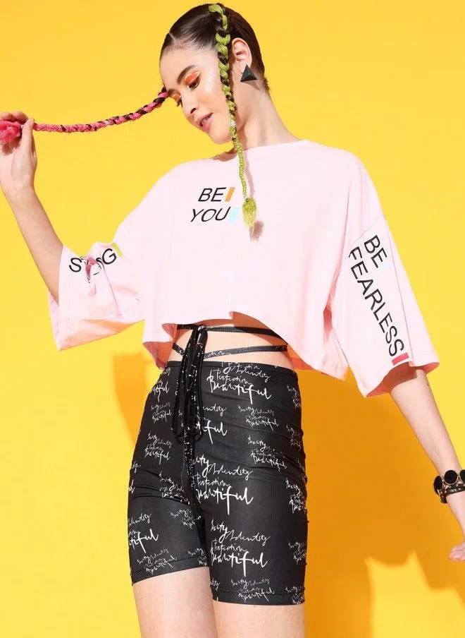 Pink Printed Boxy T-Shirt for Women