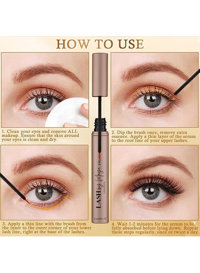 لاش من مايا سيروم الرموش 3 مل، سيروم لنمو الرموش والحواجب للحصول على رموش وحواجب أكثر كثافة وكثافة وقوة، تركيبة خالية من التهيج، معزز للرموش للحصول على رموش أطول - Image 3