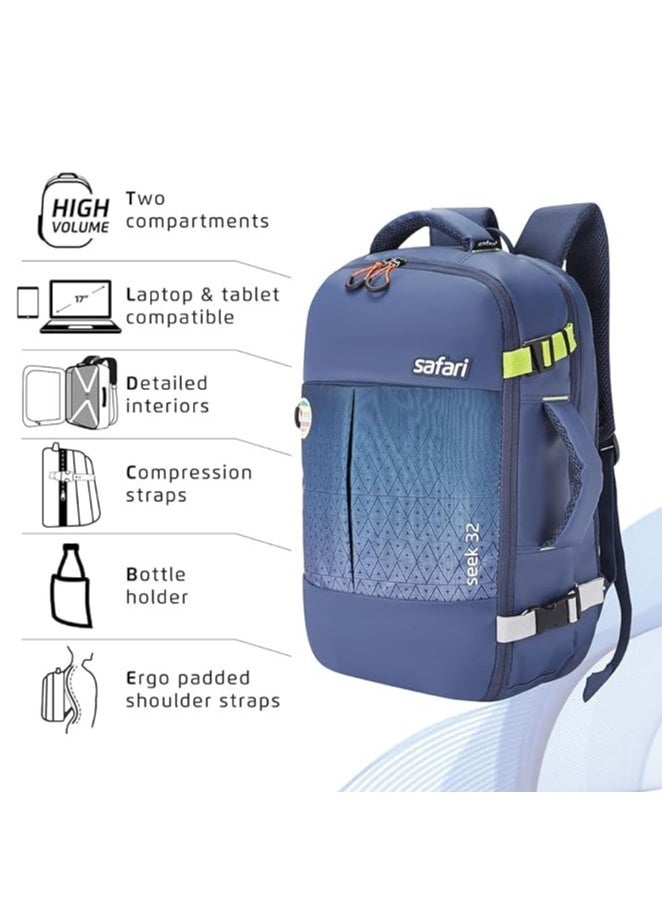 Safari - Safari Seek 32 Ltrs Overnighter Travel Laptop Backpack (Blue), Water Resistant Spacious Bag for Travelling and Camping, All-Purpose Bag for Business & Leisure - Image 1