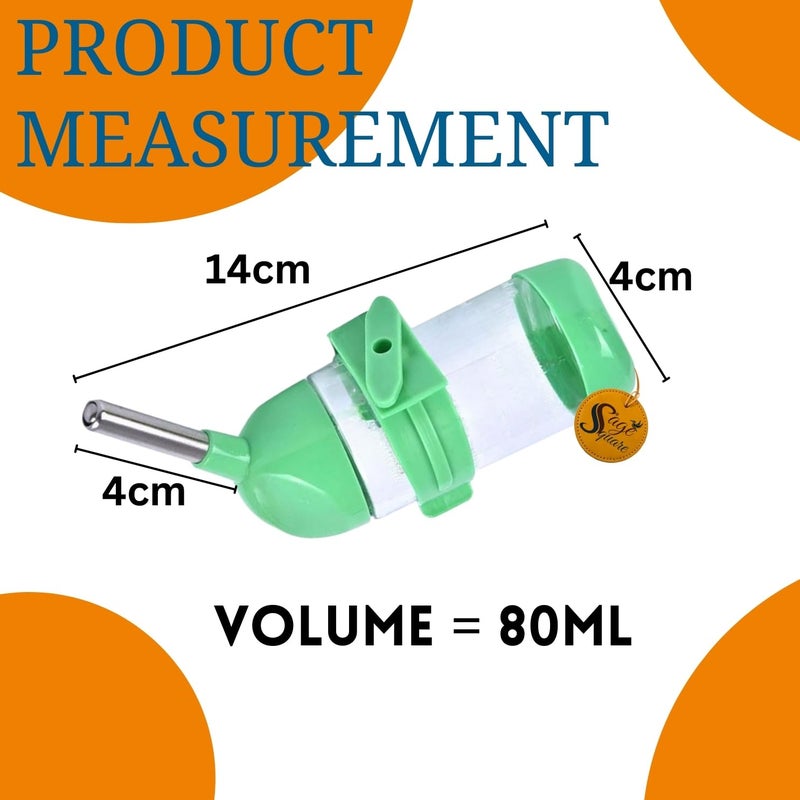 Sage Square زجاجة هامستر 80 مل، موزع مياه مضاد للتسرب للحيوانات الأليفة الصغيرة، حل ترطيب الحيوانات الأليفة، زجاجة مضادة للتسرب، نظام سقي الحيوانات الأليفة الصغيرة، زجاجة شرب متينة - Image 4