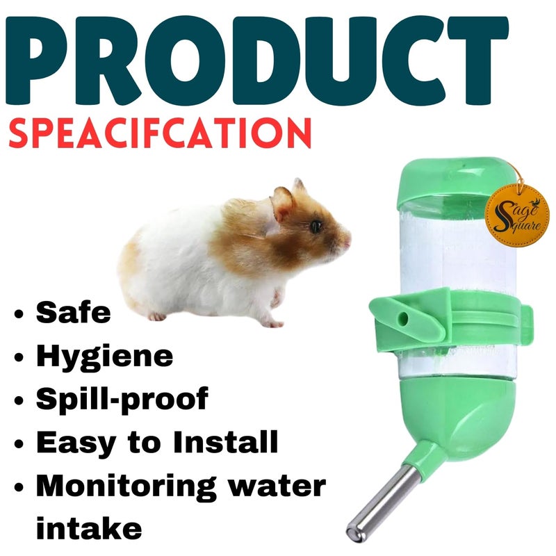 Sage Square زجاجة هامستر 80 مل، موزع مياه مضاد للتسرب للحيوانات الأليفة الصغيرة، حل ترطيب الحيوانات الأليفة، زجاجة مضادة للتسرب، نظام سقي الحيوانات الأليفة الصغيرة، زجاجة شرب متينة - Image 3
