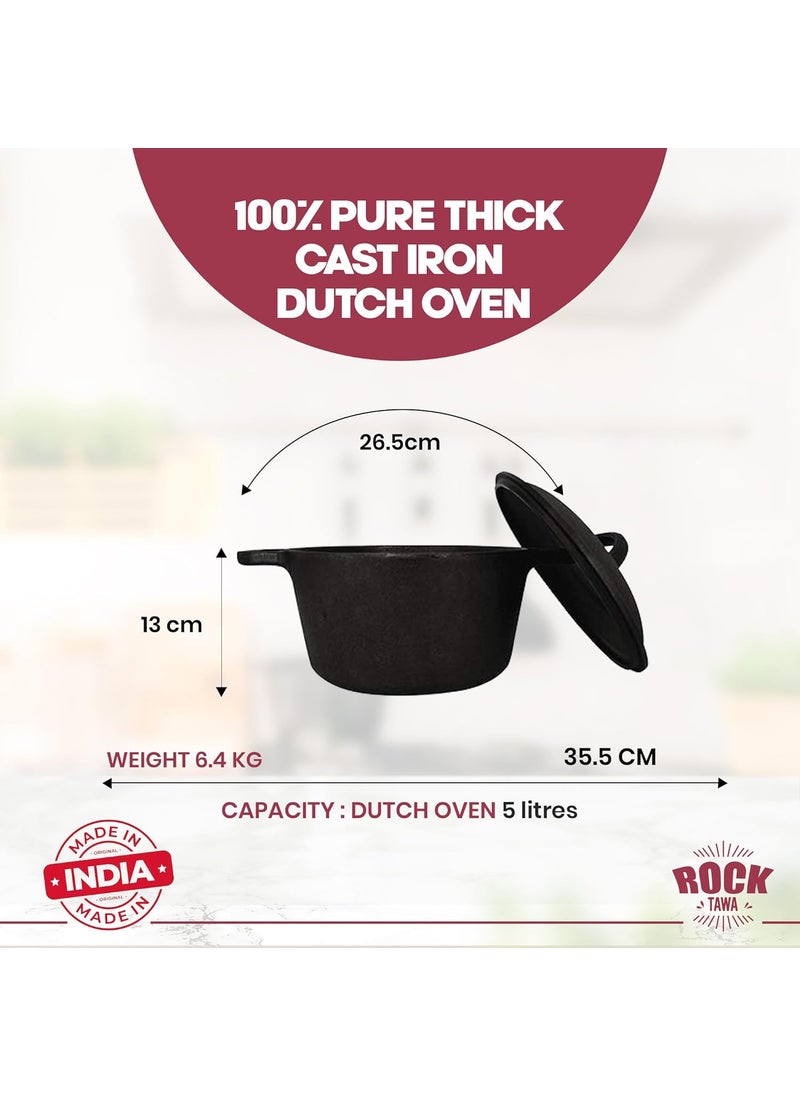 Rock Tawa Rock Tawa Dutch Oven 5 Ltrs In PreSeasoned Cast Iron  - Image 2