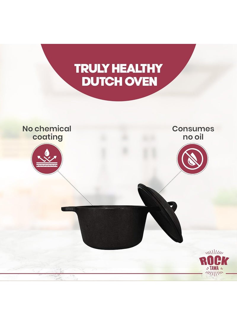 Rock Tawa Rock Tawa Dutch Oven 5 Ltrs In PreSeasoned Cast Iron  - Image 5